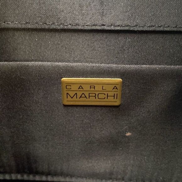 Carla Marchi clutch evening bag black bow prom wedding satin - Picture 5 of 9